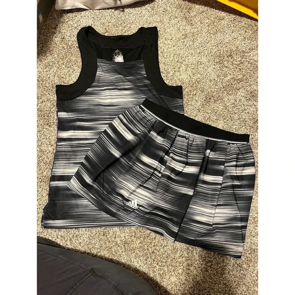 Adidas Youth Response Tennis Set Tank Top Skort Black White Grey XL 14-15